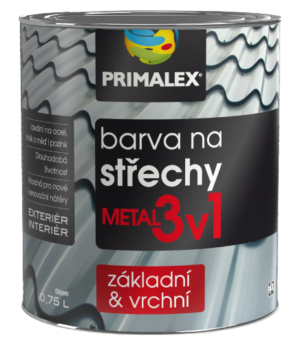 Primalex Metal 3v1 farba na strechy Sivá,0.75L