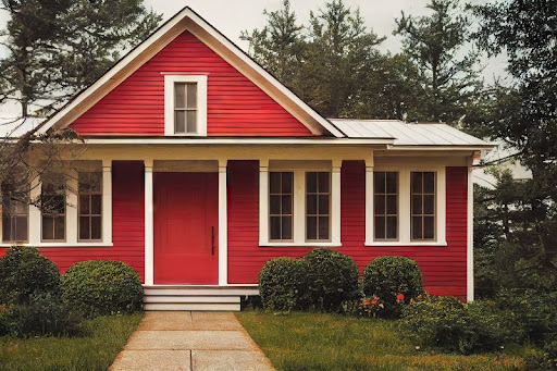 červená fasáda domu