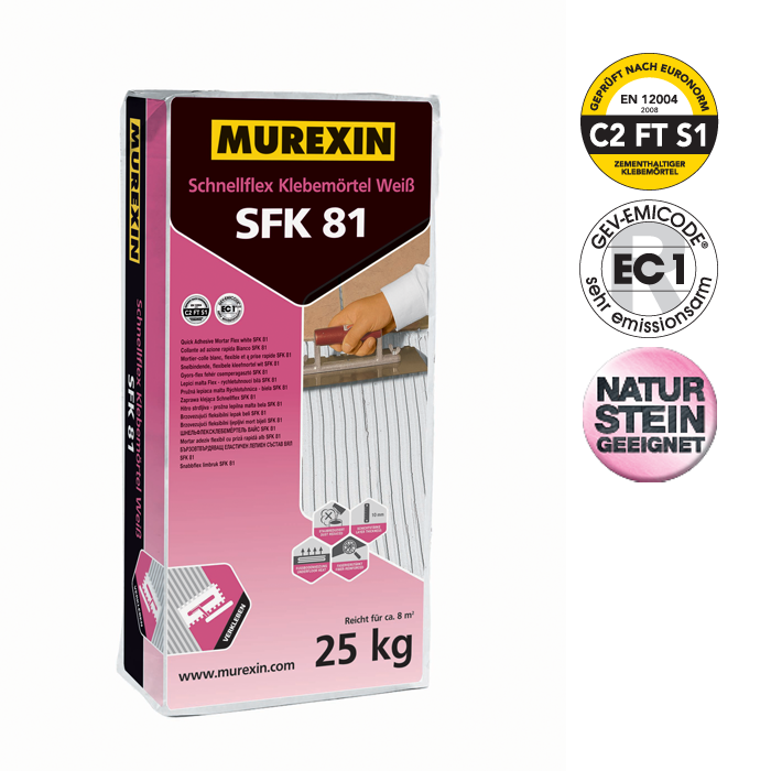 E-shop Murexin Pružná lepiaca malta rýchlotuhnúca biela SFK 81 Biela,25kg